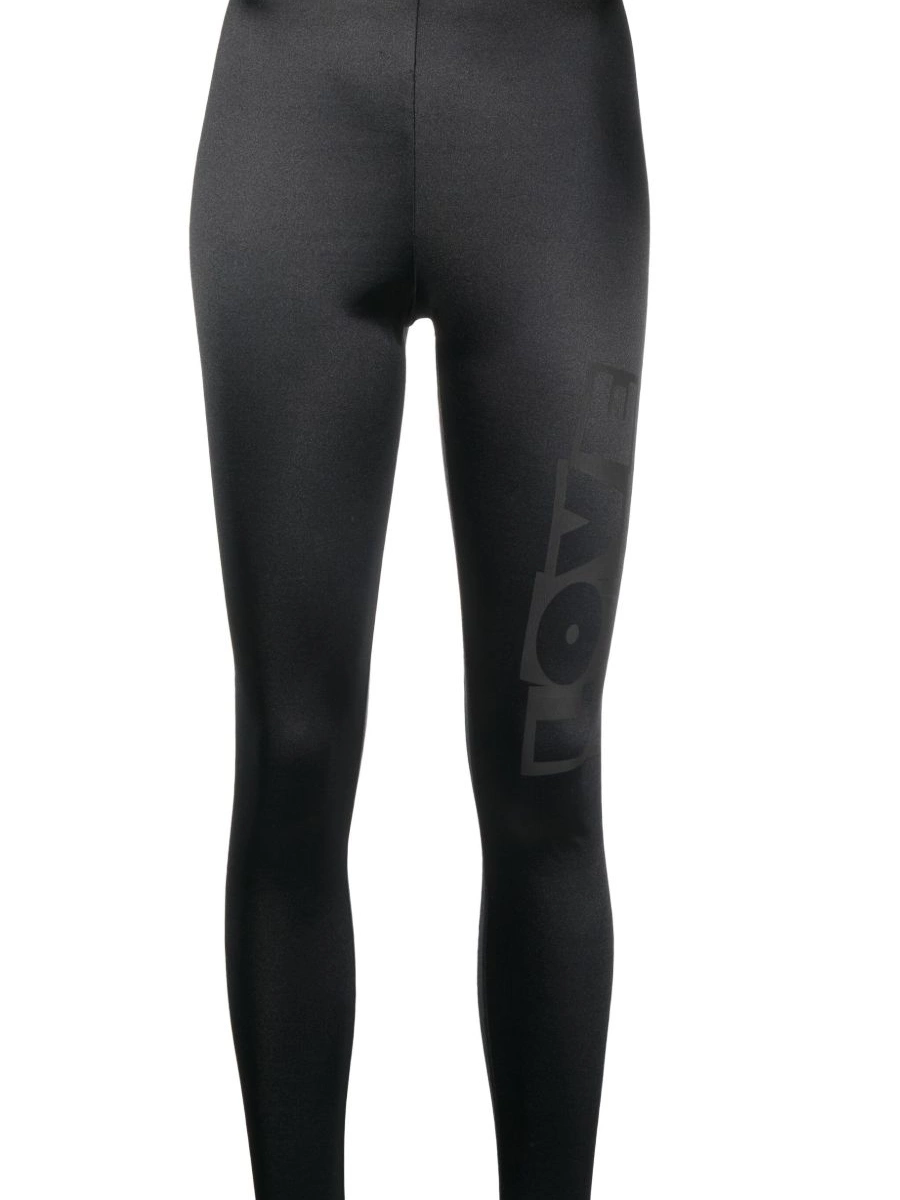 Moschino print satin-finish logo Love Women leggings 0404